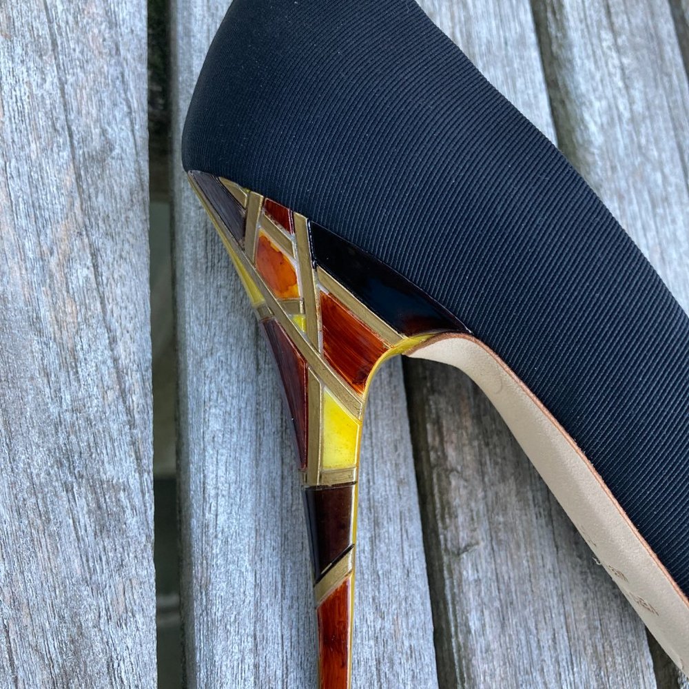 GIUSEPPE ZANOTTI Black Grosgrain Pumps with Multicolored Heels Size 36.5 - Picture 8 of 14